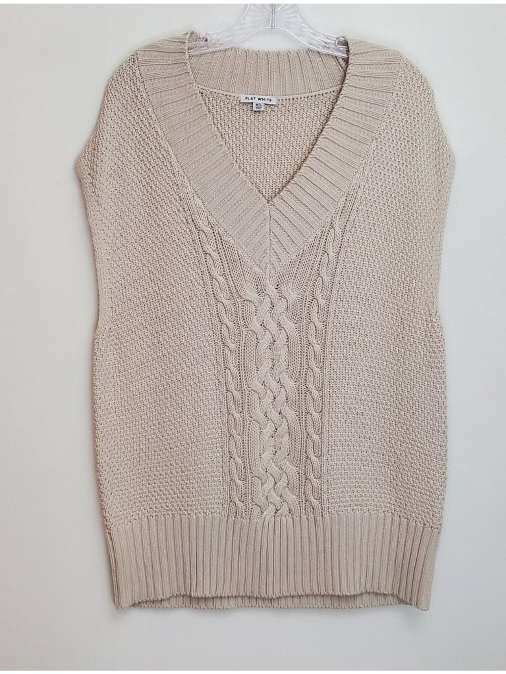 Flat White oatmeal knit V-neck sweater vest